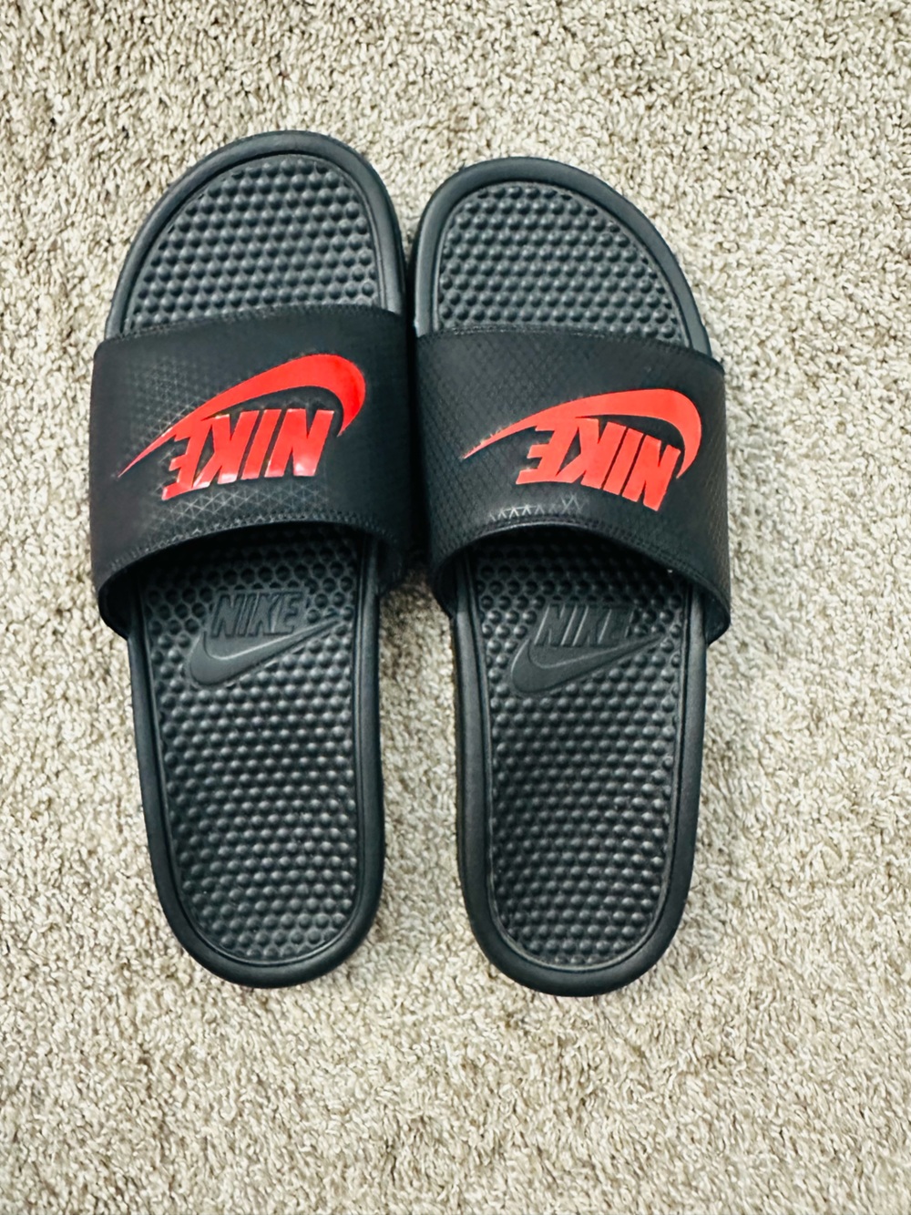 Nike Black Slide Sandals with Red Swoosh